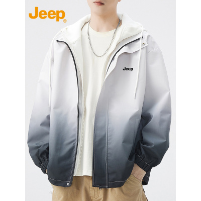 Jeep吉普假两件外套男士上衣秋季2025年新款渐变色工装冲锋夹克男