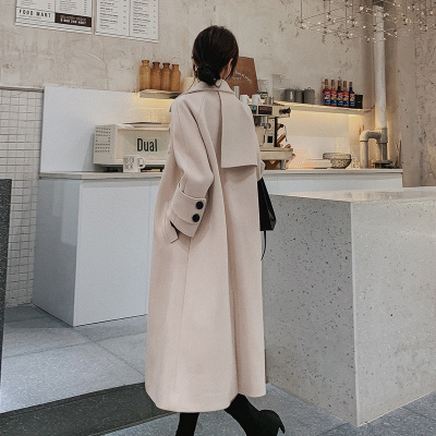 FISHBASKET米色毛呢大衣女中长款冬季赫本风高端显瘦过膝呢子外套温柔系气质毛呢外套