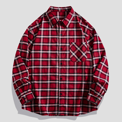 春秋季新款美式潮牌格子长袖衬衫男女宽松情侣休闲衬衣翻领男外套