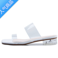 SUNTEK透明凉鞋女2023夏季新款性感外穿粗跟一字带凉拖中跟时装水晶拖鞋