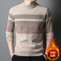 加绒毛衣男士加厚保暖针织衫秋冬新款爸爸上衣中年打底衫T恤男装_41