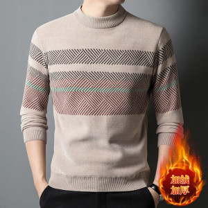 加绒毛衣男士加厚保暖针织衫秋冬新款爸爸上衣中年打底衫T恤男装_41