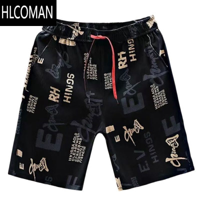 HLCOMAN2025夏季新款男士休闲短裤时尚潮流印花舒适透气沙滩裤运动五分裤