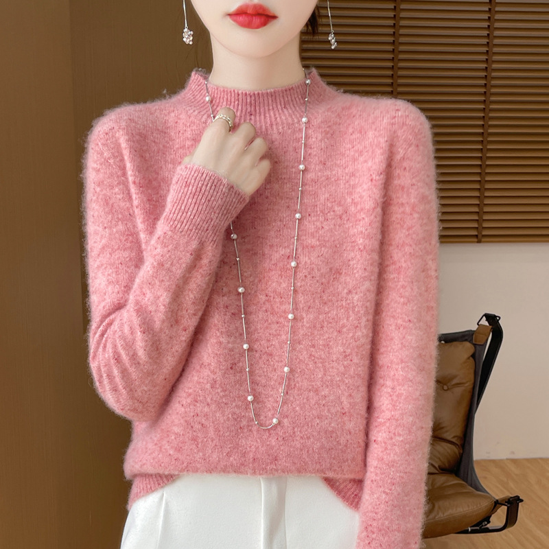 软糯毛衣女秋冬一线成衣半高领全羊毛衫套头宽松内搭针织打底衫女