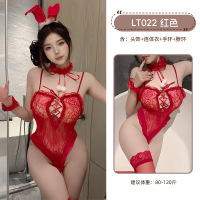 九里晴川情趣内衣深V交叉绑带蕾丝花边魅力性感连体兔女郎套装 九里晴川LT022[开裆兔女郎套装-红] 均码