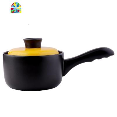陶瓷奶锅单柄小砂锅婴儿辅食锅宝宝煮泡面热牛奶小锅家用燃气奶锅 FENGHOU 奶锅黄色盖1.0L