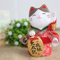 正品日本小号猫陶瓷摆件生日结婚开业创意家居摆件 三维工匠 行礼坐猫&高7cm