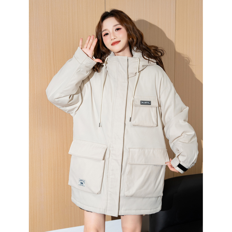 [2.5折价283元]唐狮冬季新款女工装户外连帽加厚棉衣保暖棉服外套宽松潮流