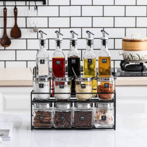 调味罐玻璃调料罐油壶套装厨房佐料收纳盒密封盐罐调料收纳置物架 敬平 方油瓶5*料罐4*储物罐4*13架子