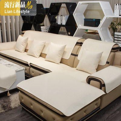 免洗皮沙发垫布艺防滑四季通用隔尿防水实木巾罩套全包欧式定做 三维工匠坐垫