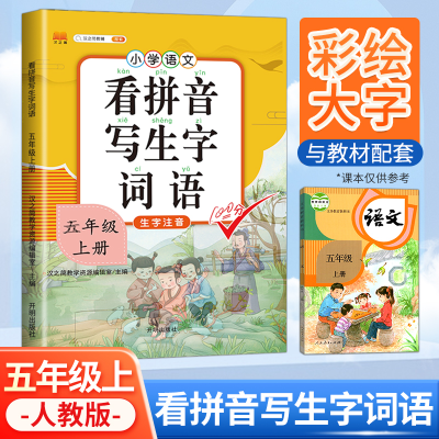 正版新书]看拼音写词语五年级上册生字注音练字帖人教部编版课本