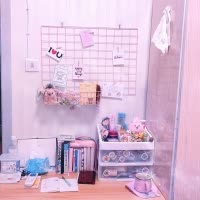 网红少女心房间装饰品ins铁艺网格墙饰收纳卡片照片墙壁挂饰 三维工匠 搪胶爱心灯壁饰