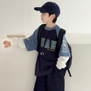 男童假两件长袖T恤春秋款2026新款儿童春装卫衣男孩春季打底衫潮