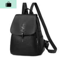 双肩包女包包2020新款潮韩版时尚百搭软皮大容量旅行书包女士背包NEW LAKE 黑色