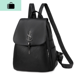 双肩包女包包2020新款潮韩版时尚百搭软皮大容量旅行书包女士背包NEW LAKE 黑色 黑色