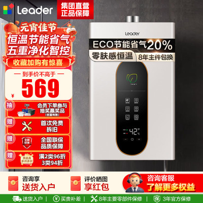 Leader 燃气热水器燃气天然气 恒温家用洗澡节能省气智能变升五重净化智控LY 12升[一厨一卫]
