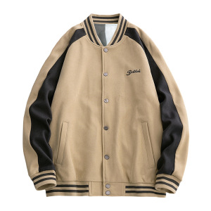 秋冬季男士棒球服美式宽松简约字母绣花立领开衫排扣外套