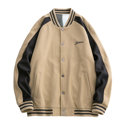 秋冬季男士棒球服美式宽松简约字母绣花立领开衫排扣外套