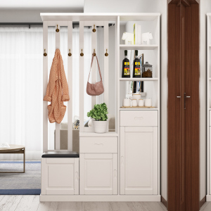 青木川 简约现代实木间厅柜双面客厅餐厅家用入户进门口隔断玄关屏风柜装饰柜1.2米带衣帽架挂衣服酒柜鞋柜一体靠墙高柜