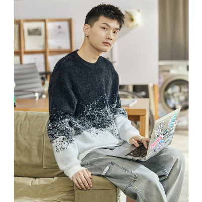 [3件8.5折118.9元,叠加优惠券]唐狮仿貂毛男士毛衣冬季新款雪花渐变复古潮慵懒风保暖男毛衫