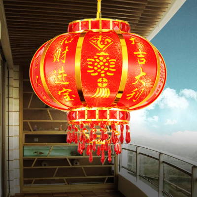 过年大红灯笼led大阳台灯笼挂饰旋转v春节中式走马灯电灯笼吊灯 单个