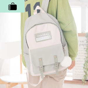 古着感kiitos日系拼色双肩包女韩版大学生小清新森系背包文艺书包NEW LAKE