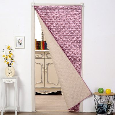 家用闪电客加厚冬季保暖防风隔断帘装饰卧室客厅空调挡风防寒布艺棉帘薄款紫色（单面）送伸缩杆+粘钩宽90*高200cm