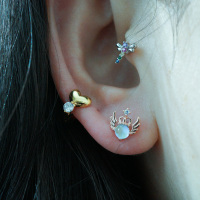 韩国直送精致耳钉小蜻蜓 爱心耳扣天使皇冠 耳骨钉耳蜗钉旋转拧堵送女朋友老婆情人节七夕生日礼物