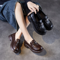 真皮轻奢女鞋秋季新款软底乐福鞋英伦风小皮鞋一脚蹬厚底单鞋