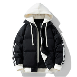 秋冬新款男士棉衣假两件日系潮牌连帽外套宽松青少年棉服加厚棉袄