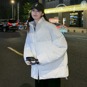 男女同款冬季棉服韩版纯色立领开衫棉衣情侣装面包服外套可印