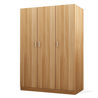 全简三门更衣柜木质衣柜员工宿舍更衣柜简约现代衣柜浅胡桃色
