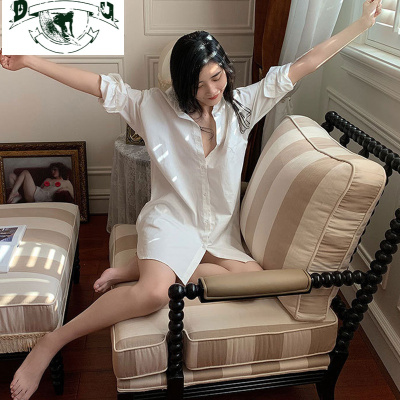 HLCOMAN白衬衫睡衣女春秋长款性感男朋友bf风宽松可外穿棉长袖睡裙夏季
