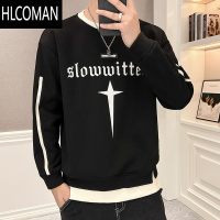 HLCOMAN假圆领卫衣男潮牌痞帅青少年初中高中学生加绒长袖t恤