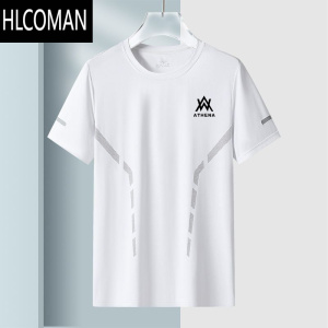 HLCOMAN夏季冰丝t恤男圆领速干衣短袖薄款透气半袖大码上衣男运动宽松潮