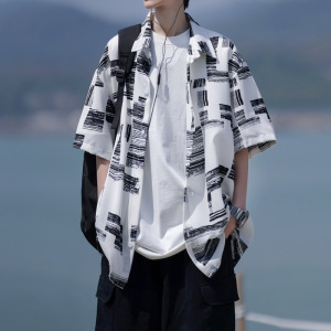 男装夏季花衬衫短袖男休闲痞帅半袖衬衣青少年潮牌时尚开衫男外套