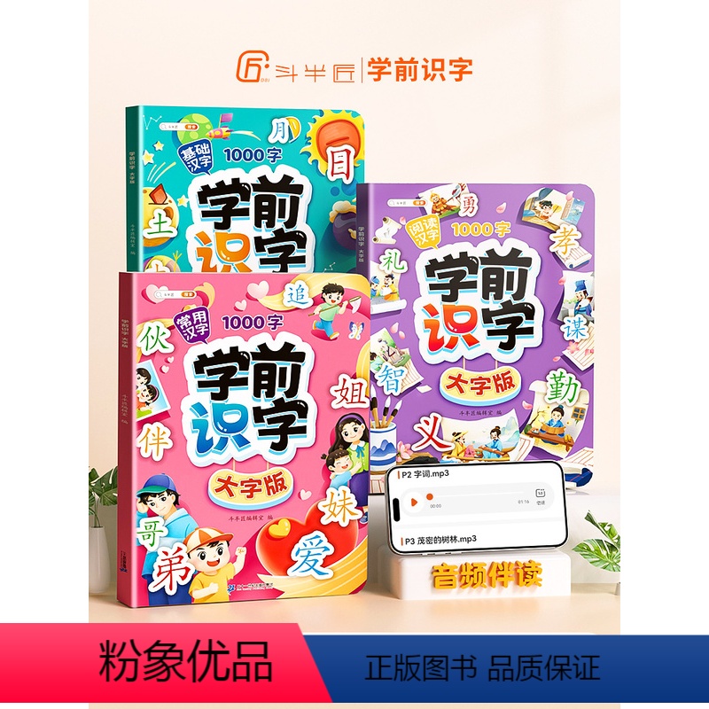 学前识字:大字版(套装共3册) [正版]斗半匠学前识字大字版幼儿园宝宝学基础汉字生字组词造句1000字笔画笔顺幼儿绘本阅