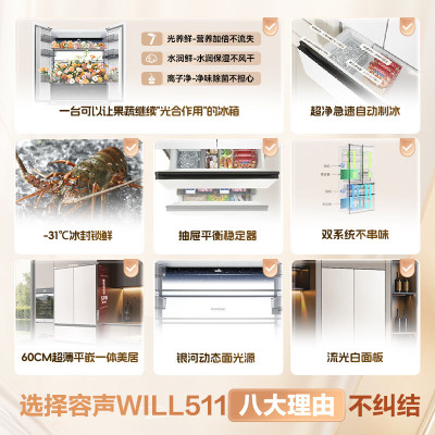 容声(Ronshen) 511升多门冰箱 BCD-511W60FZNAD 自动除霜风冷电脑控温1级能效白色家电