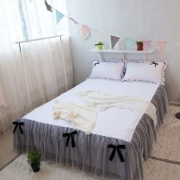 美帮汇全棉床裙式床罩单件公主风蕾丝边荷叶花边纱保护床套防尘床单全棉