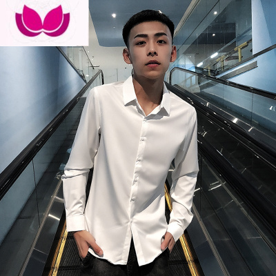 七斓2022网红衬衫男长袖韩版修身百搭衬衣潮流休闲青春发型师白色寸衫