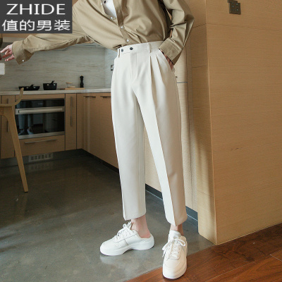 SUNTEK西西里男装休闲春季裤子男韩版潮流男士西裤九分宽松直筒西装裤西裤