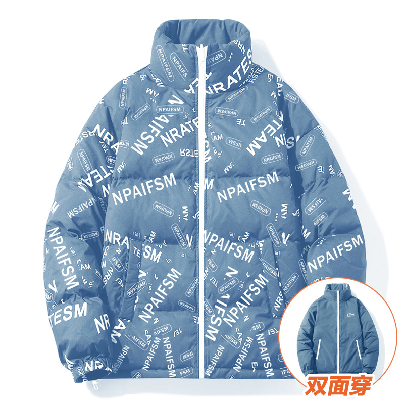 男装秋冬季羽绒服美式潮牌立领情侣双面穿时尚面包服男士青年外套
