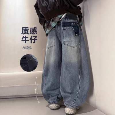 男童加绒牛仔裤秋冬款新款儿童冬季大男孩冬装一体绒加厚裤子