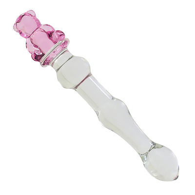 后庭拉珠G点后庭菊花快感情趣按摩棒水晶玻璃仿真阳具性工具快感 粉色小熊大号