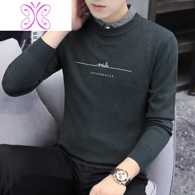 YUANSU假两件衬衫领毛衣男士带领秋冬季针织衫潮流衬衣领毛线衣服打底衫毛衣