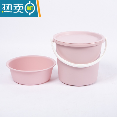 敬平盆桶套装宿舍学生桶盆六件套家用带盖塑料水桶脸盆洗漱用品洗衣桶 北欧粉 桶+盆+盖三件套