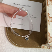 纯银天然白水晶爱心手链简约日常独特手串轻奢小众精致女手饰送女朋友老婆情人节七夕生日礼物