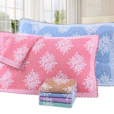 2条装枕巾棉纱布透气柔软成人枕头巾纱布提花家用花朵纱布枕巾欧式