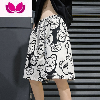 七斓冰丝速干薄款小熊花短裤男夏季潮牌ins居家外穿沙滩裤五分大裤衩