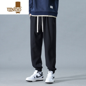 YANXU黑色裤子男生潮牌运动款卫裤宽松束脚美式高街休闲长裤